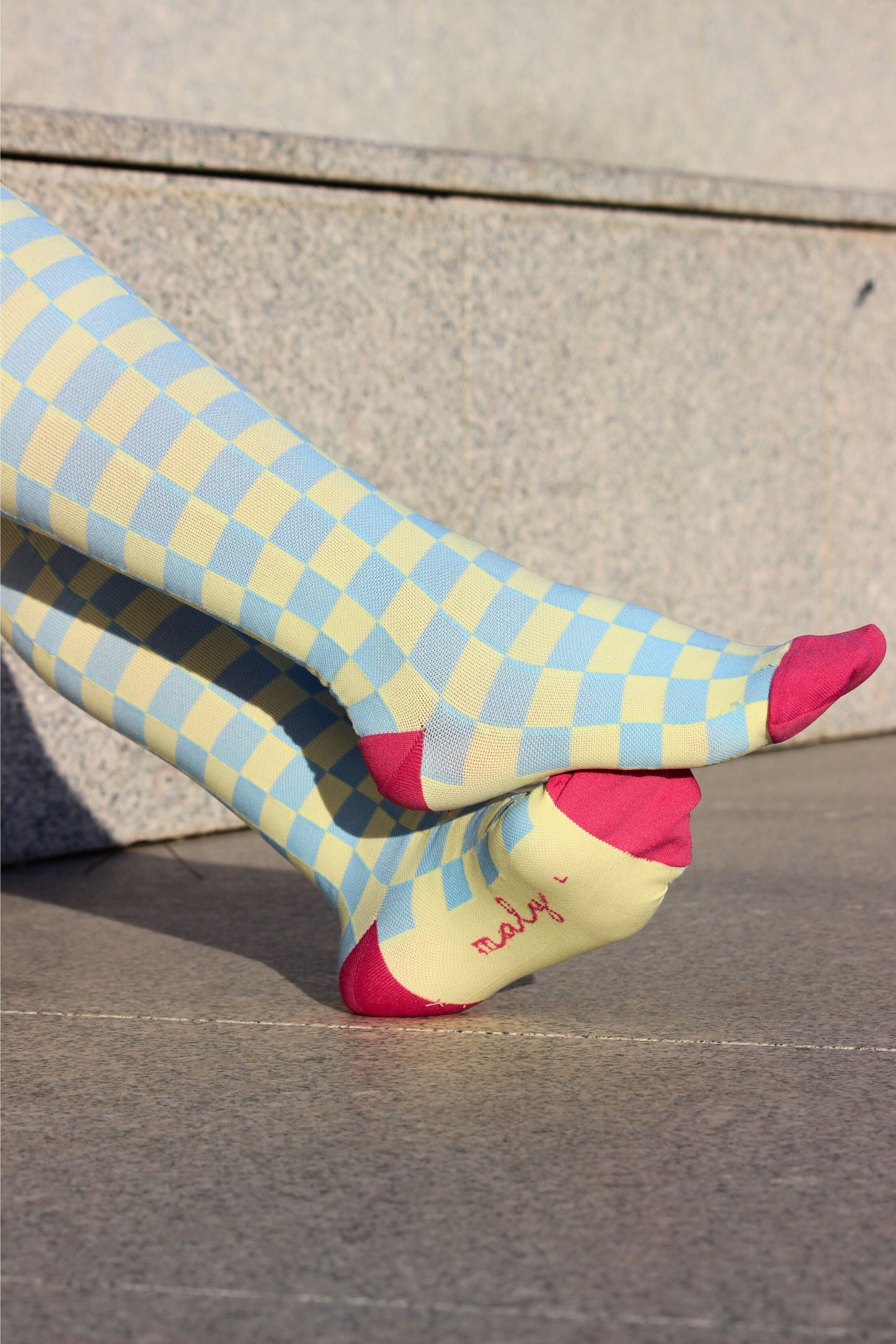 Yellow and Blue Checkered Compression Socks