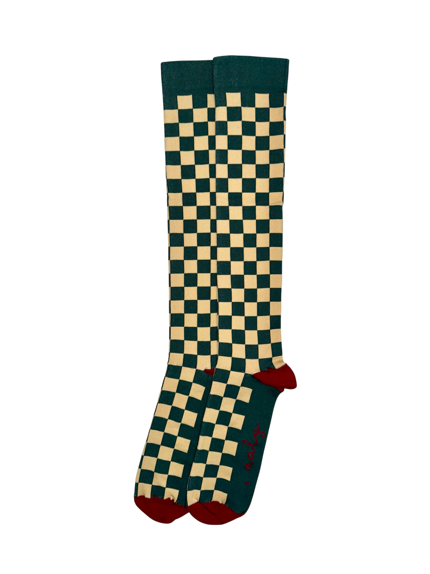 Green and Beige Checkered Compression Socks