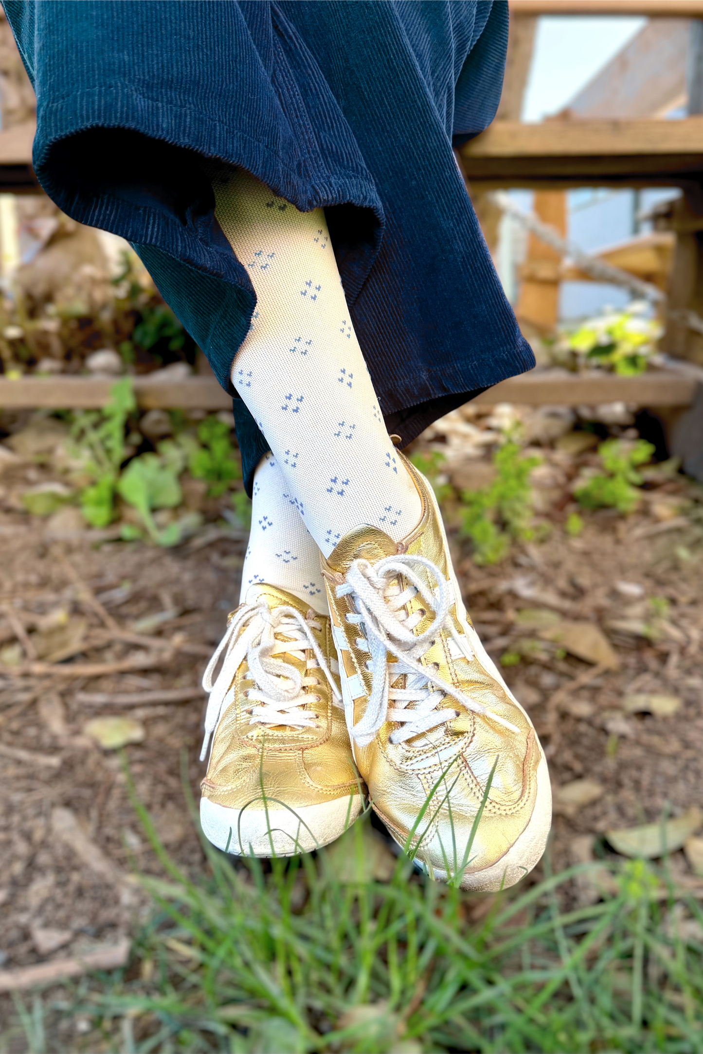 Meias de Compressão Piquet Bege e Azul