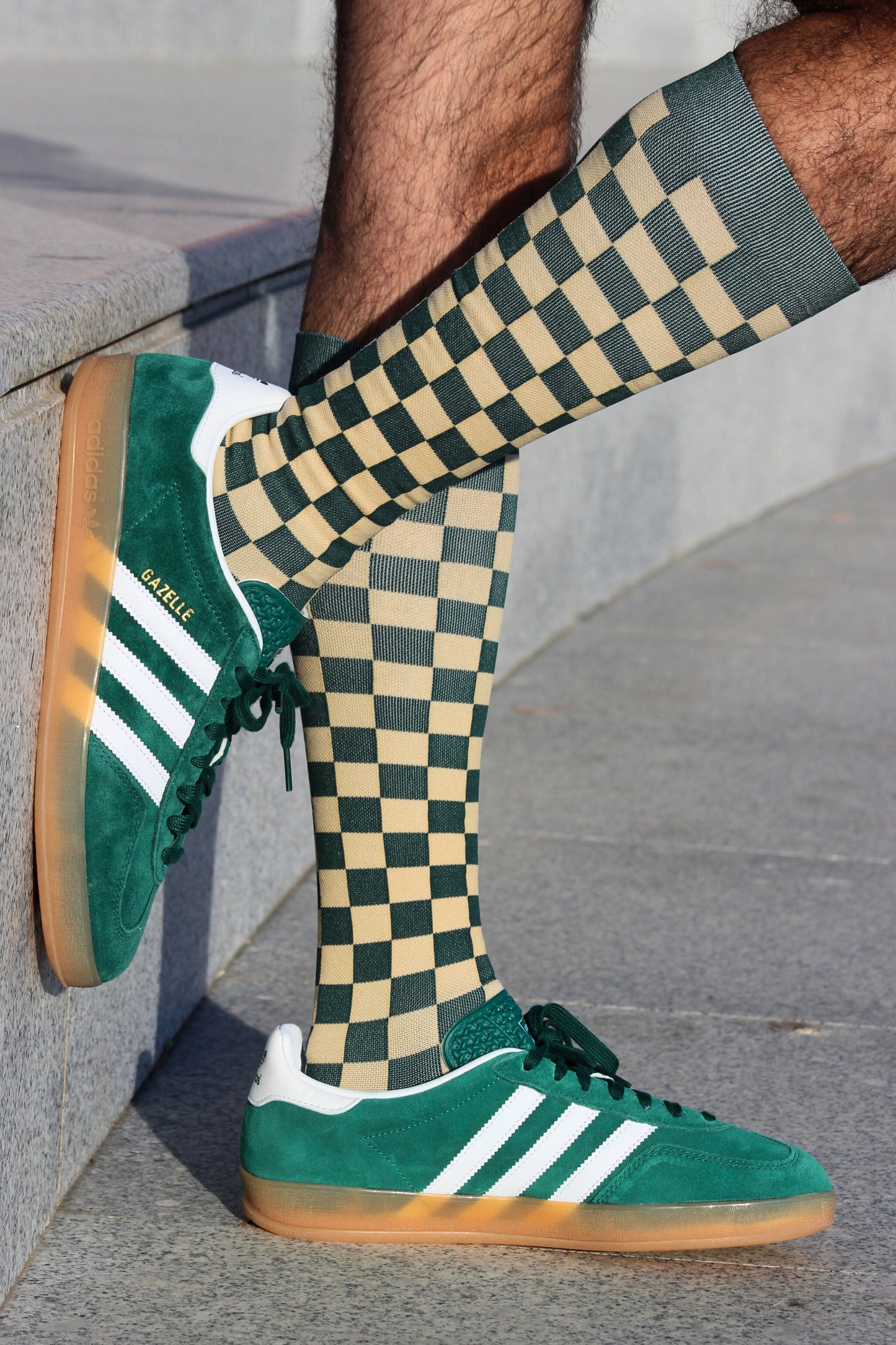 Green and Beige Checkered Compression Socks