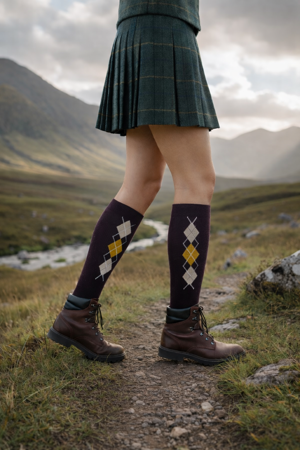 Meias de Compressão Clássicas Losangos Castanhos