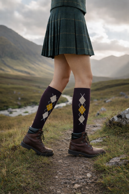 Meias de Compressão Clássicas Losangos Castanhos