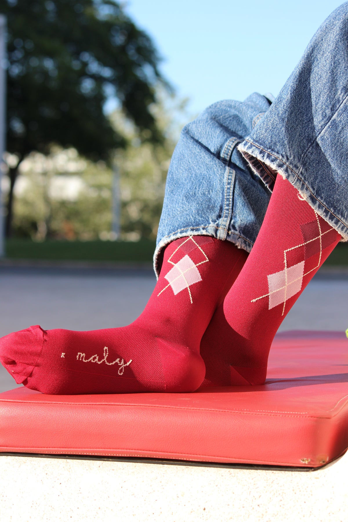 Calcetines de Compresión Clásicos Rombos Burdeos