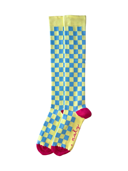 Yellow and Blue Checkered Compression Socks