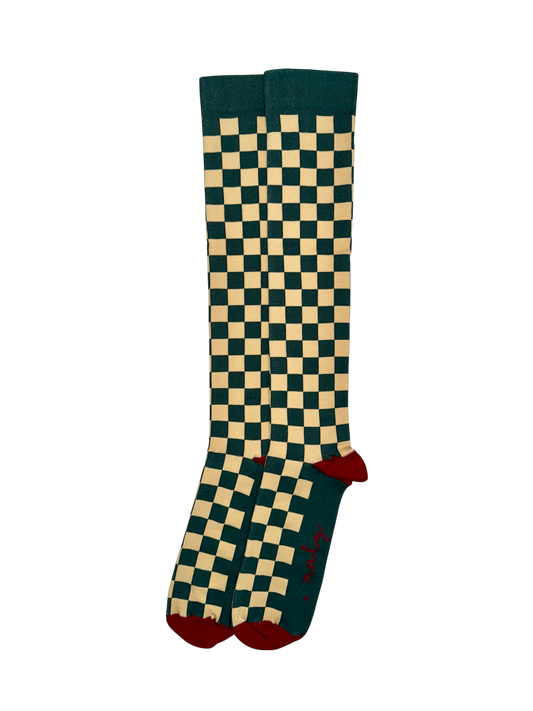 Green and Beige Checkered Compression Socks